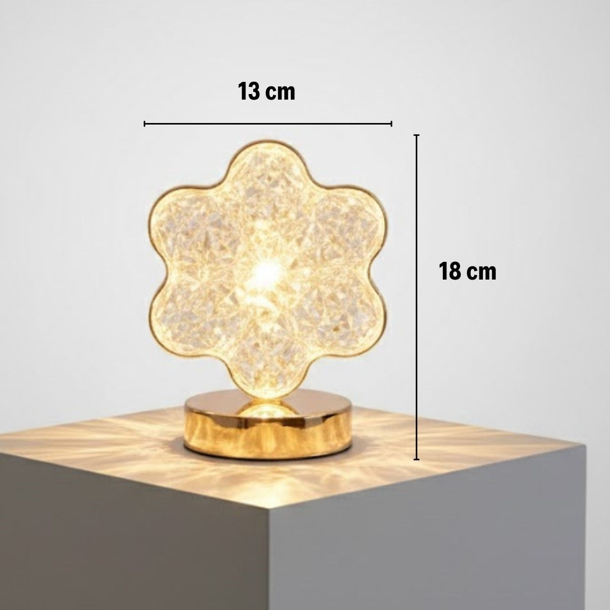 Çiçek Model Kristal LED Masa Lambası – Dokunmatik, 3 Renk Işık Modlu, Şarjlı Mini Dekoratif Gece Lambası