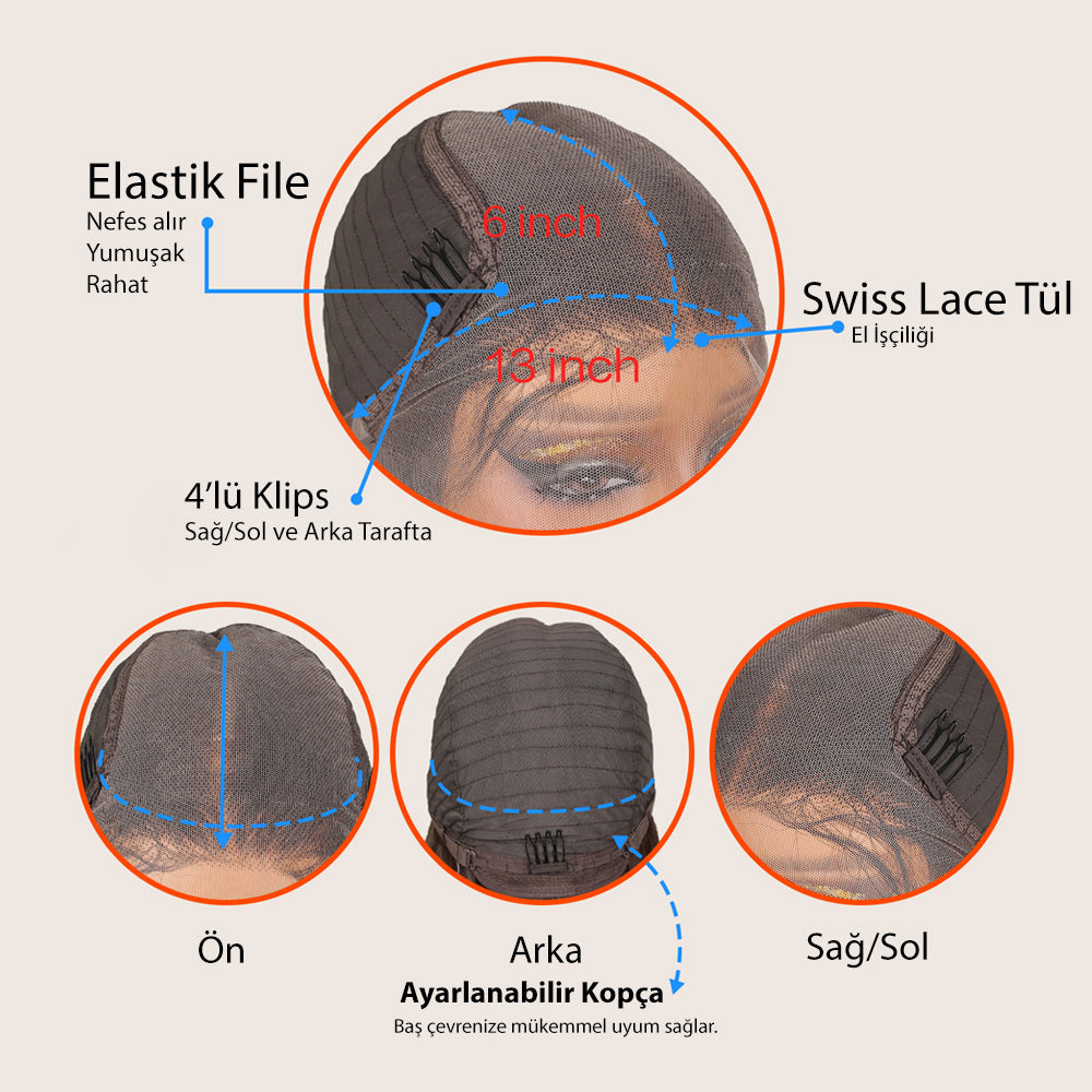 Açık Kahve Bebek Saçlı Fiber Sentetik Yoğun Dalgalı Tül Peruk
