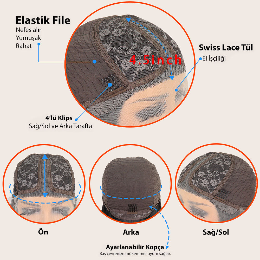 Afro Dalga Fiber Sentetik Tül Peruk - Koyu Kestane