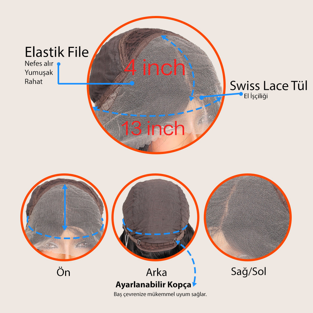 Siyah Bebek Saçlı Fiber Sentetik Tül Peruk