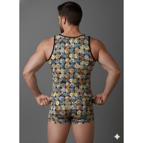 Erkek Desenli Tank Top Boxer Takımı - Renkli / M