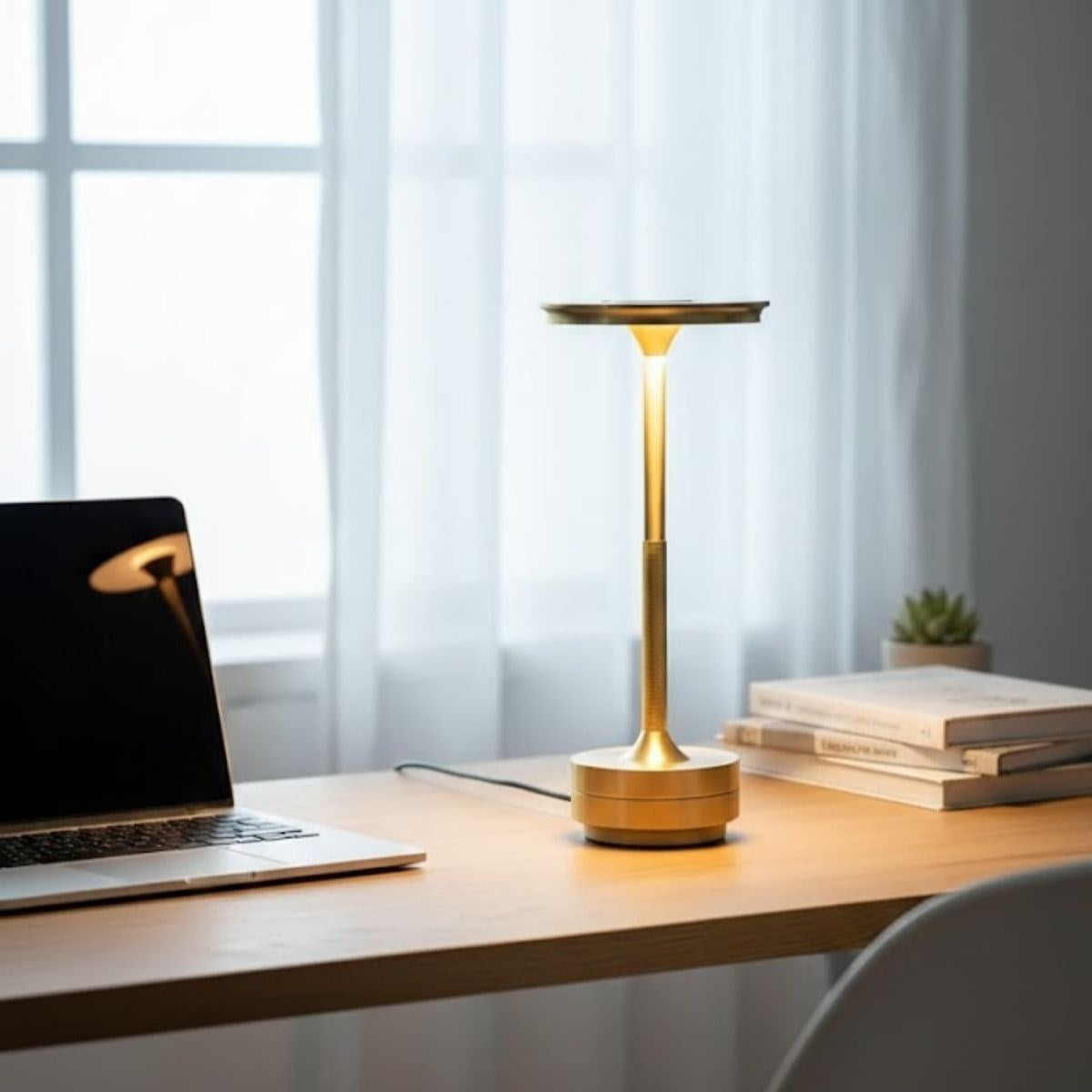 Eskitme Gold Kasa Dokunmatik Şarjlı Masa Lambası – 3 Renk Işık Modlu, LED Aydınlatmalı, Modern & Dekoratif Abajur (5643)