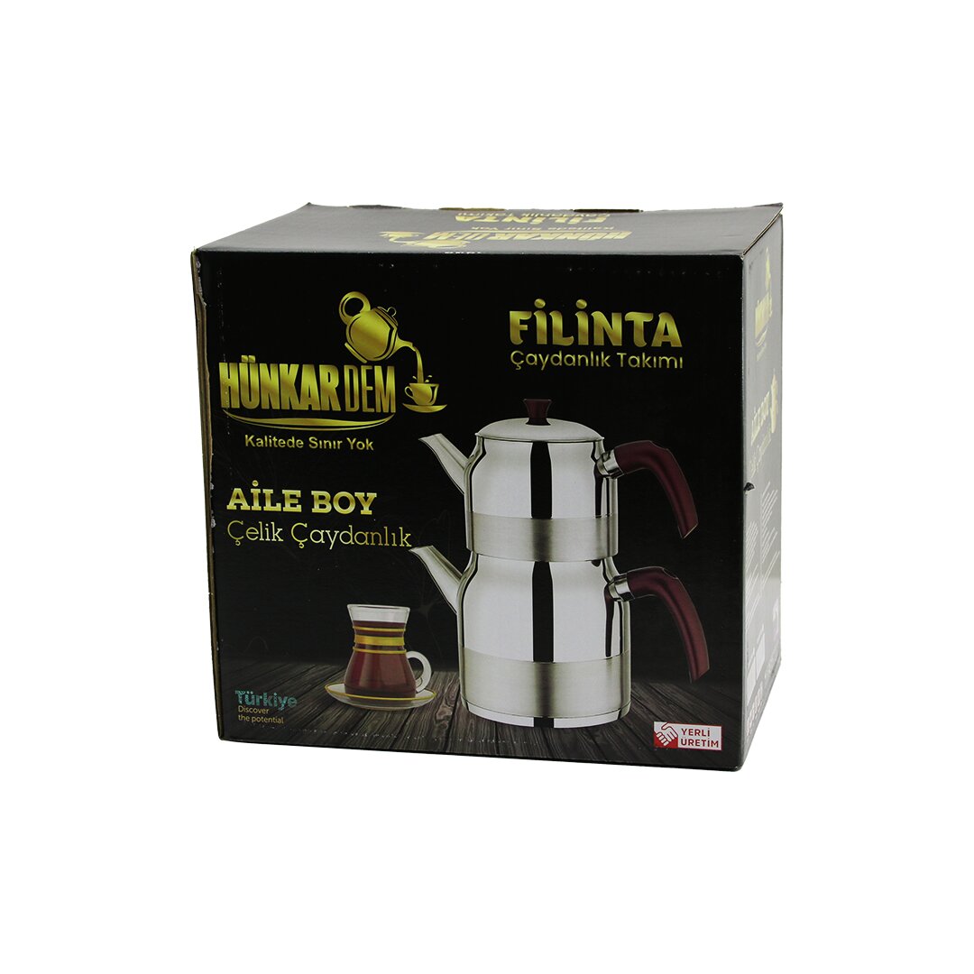 FİLİNTA AİLE BOY ÇELİK ÇAYDANLIK SETİ ÇİFT KAPAKLI RENKLİ BAKALİT KULP ÜST DEMLİK: 1.5LT - ALT SULUK: 3LT KENDİNDEN SÜZGEÇLİ (5643)