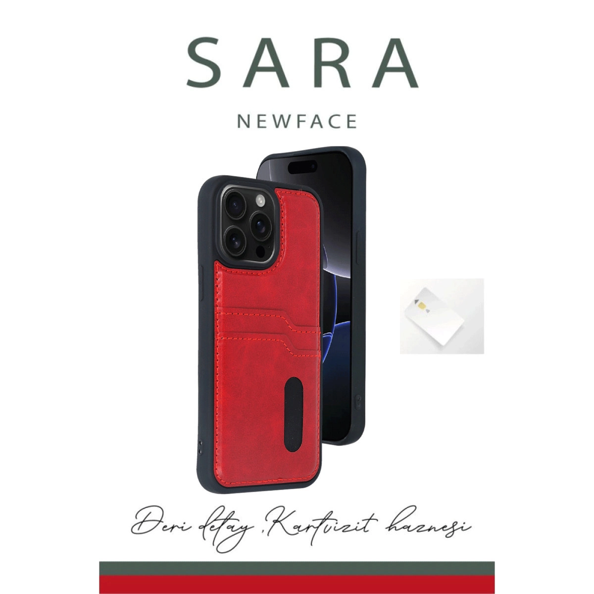 İphone 16 Kılıf Sara Kartvizitli Deri Kılıf - Siyah