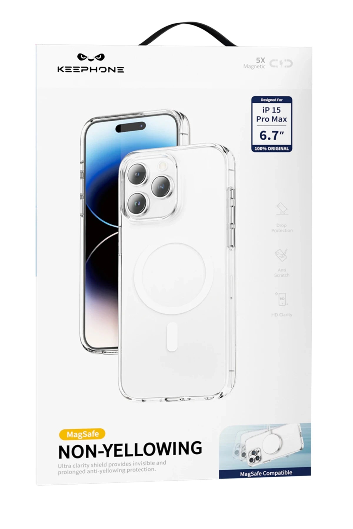 Keephone Apple iPhone 15 Non Yellow Şeffaf Magsafe Kılıf - Şeffaf
