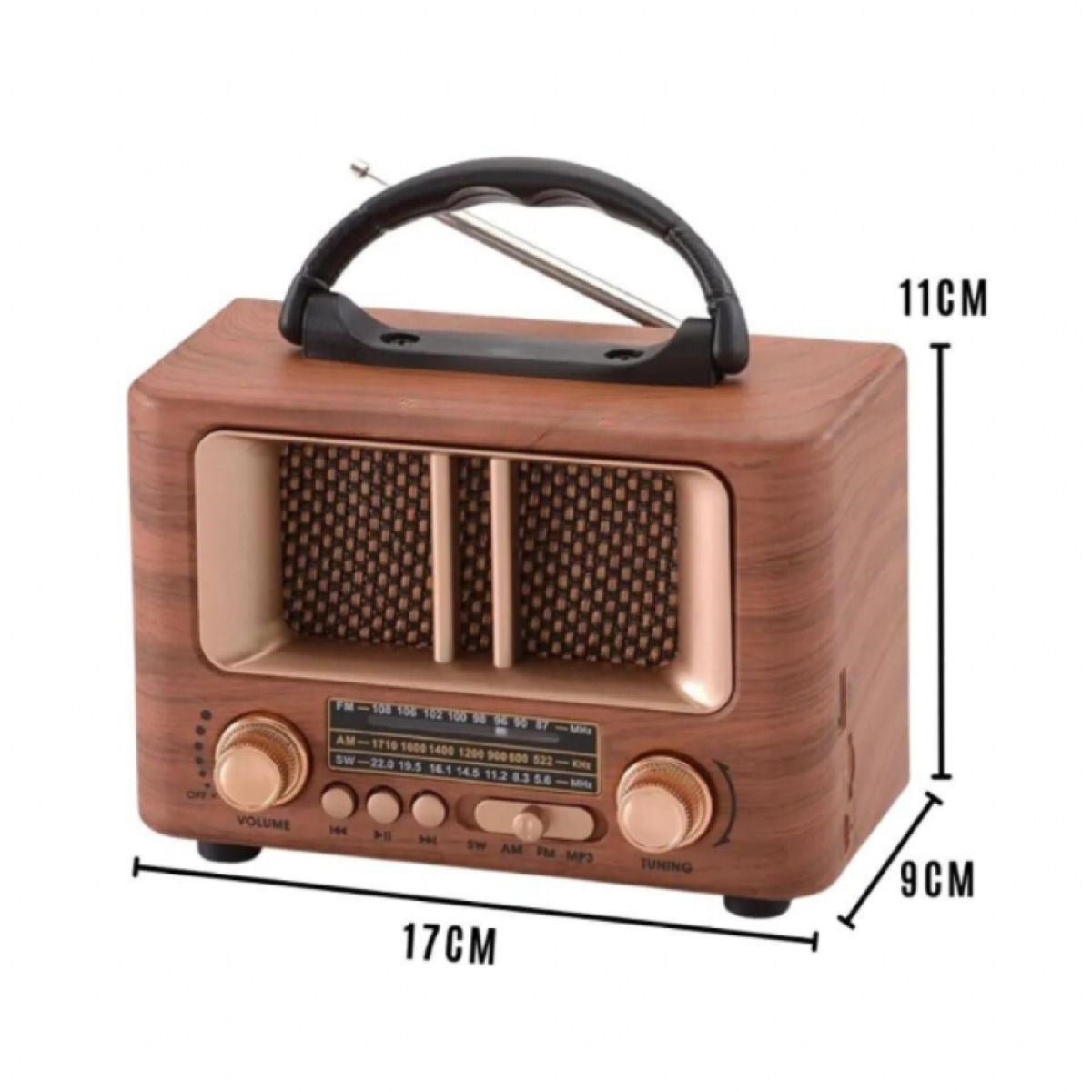Küçük Mini Boy Retro Ahşap Tasarım Bluetooth Hoparlörlü Radyo – FM/AM Destekli, Şarjlı ve Taşınabilir Radyo NS-8108 (5643)