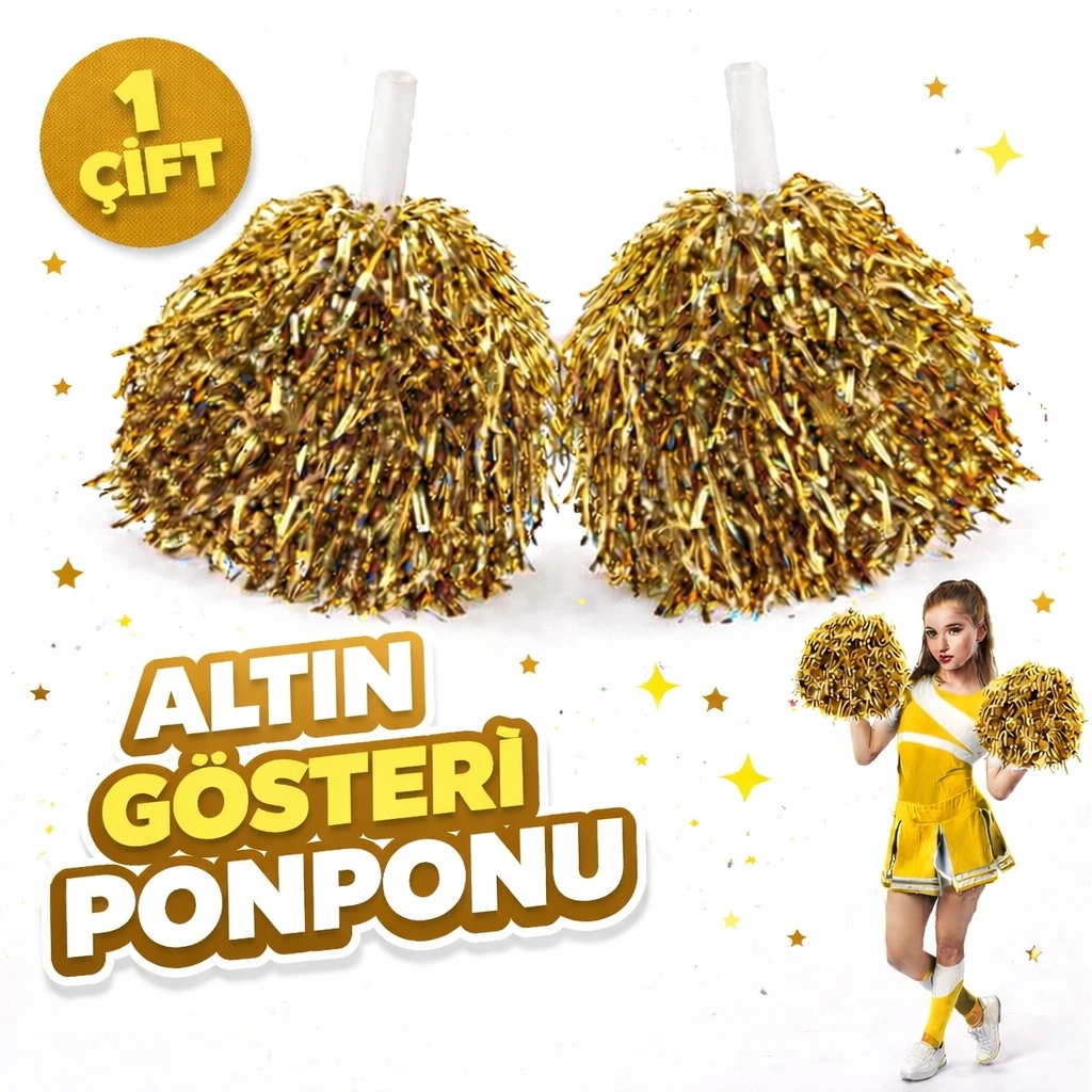 1 Çift (2 Adet) Altın Renk 23 Nisan 19 Mayıs 29 Ekim Okul Gösteri Ponponları