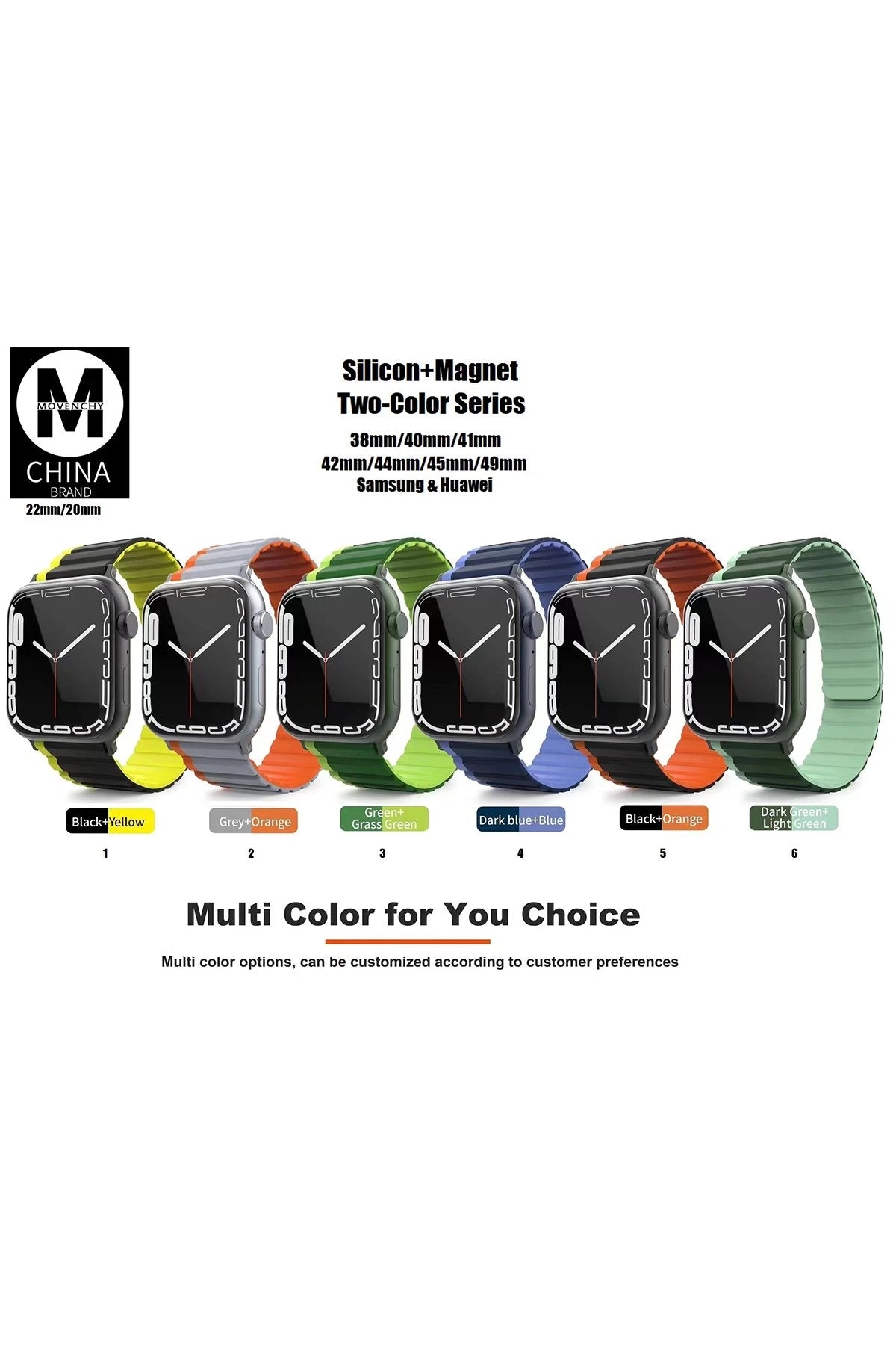 Movenchy Apple Watch 42mm MO-WB1 Çift Renk Mıknatıslı Silikon Kordon - Siyah-Sarı