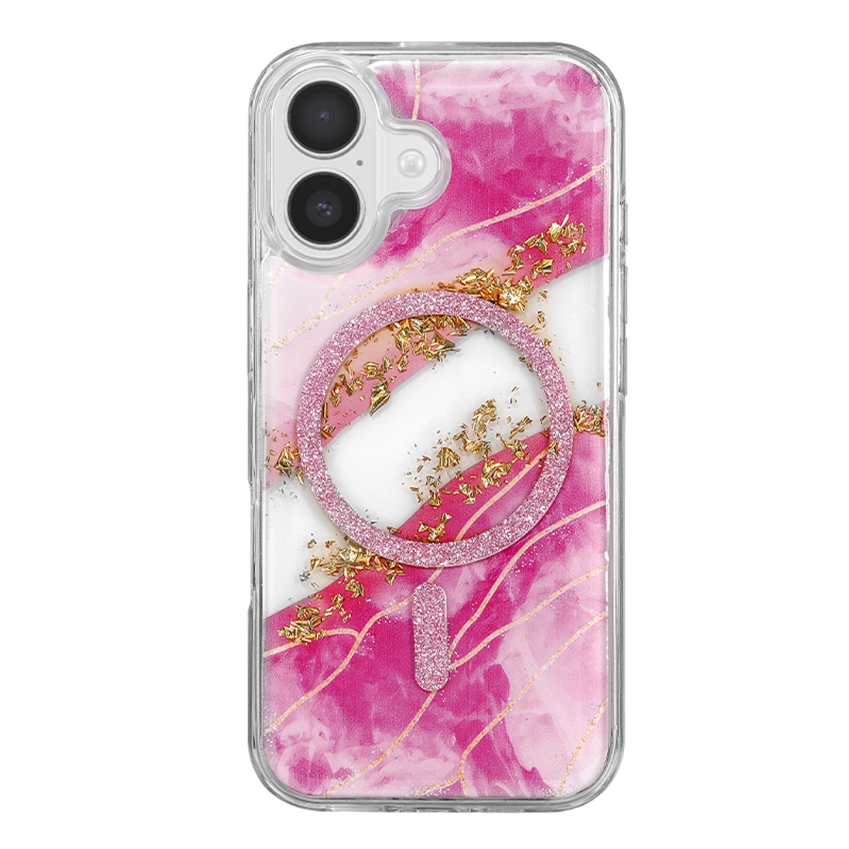 Onegif İphone 17 Lotus Simli Magsafe Kapak - Pembe