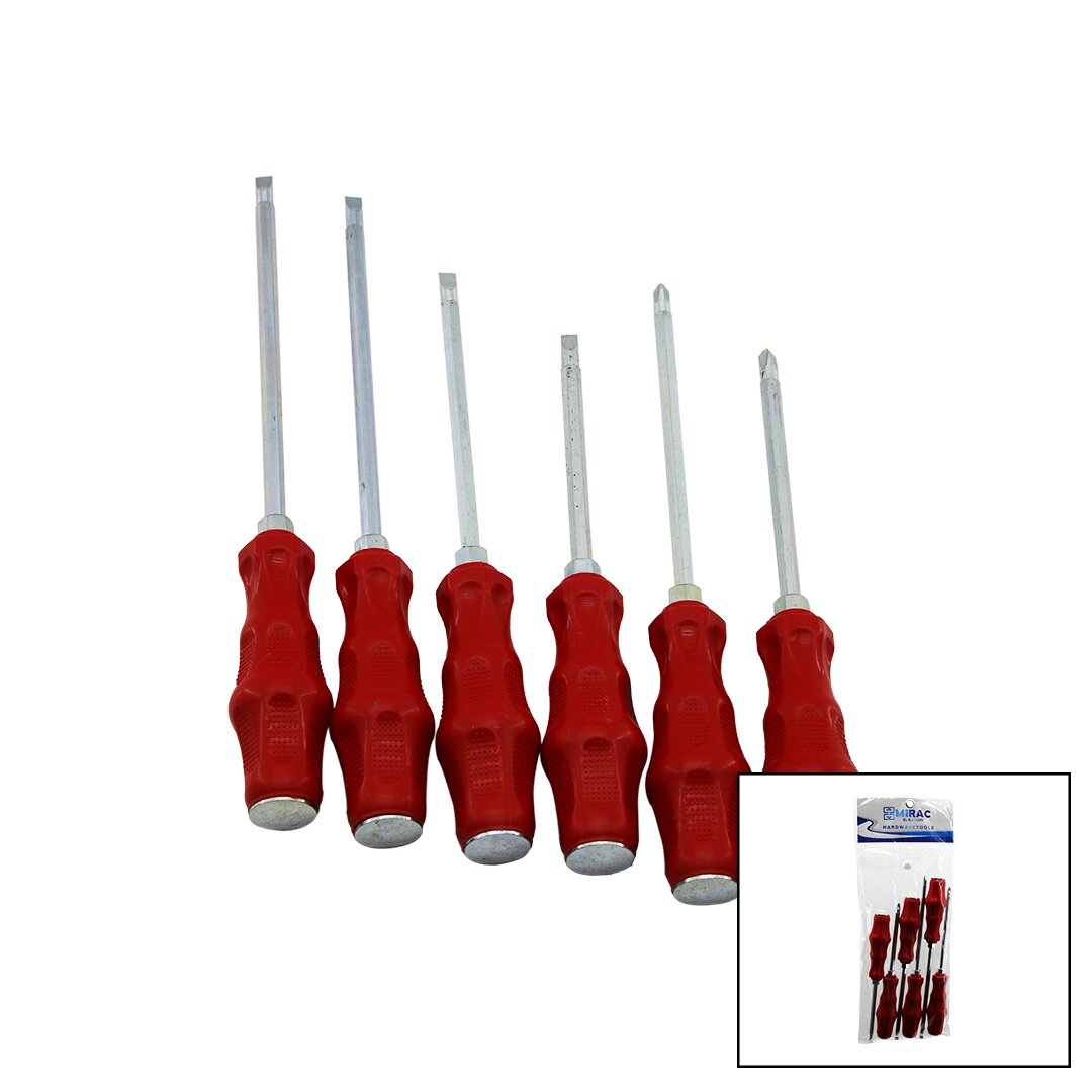 PVC AMBALAJ KIRMIZI - PLASTİK SAPLI DARBELİ 6LI SET ÇİFT TARAFLI TORNAVİDA TAKIMI (5643)