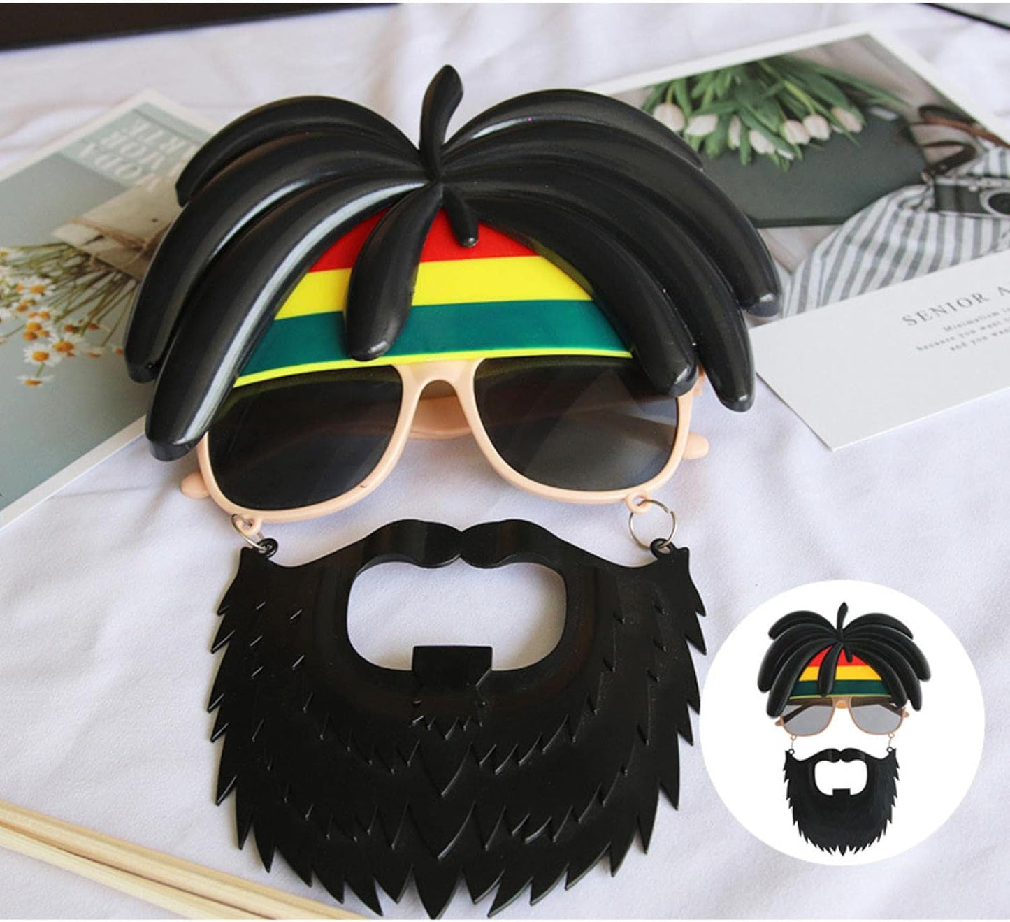 Rasta Peruklu Rasta Sakallı Bob Marley Bıyıklı Parti Gözlüğü 27x18 cm (5643)