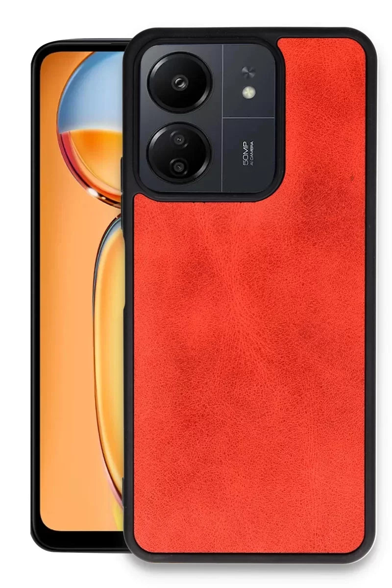 Newface Xiaomi Redmi 13c Kılıf Aras Deri Kapak - Kırmızı