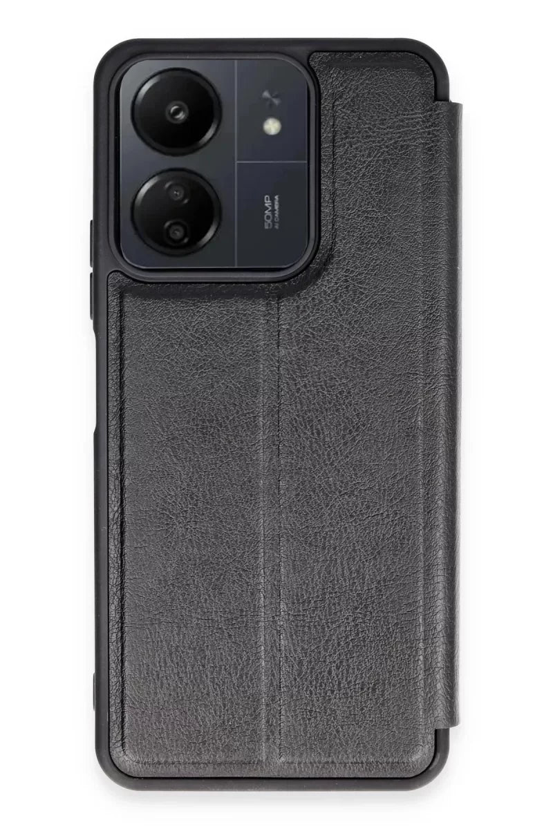 Newface Xiaomi Redmi 13c Kılıf Flip Cover - Siyah