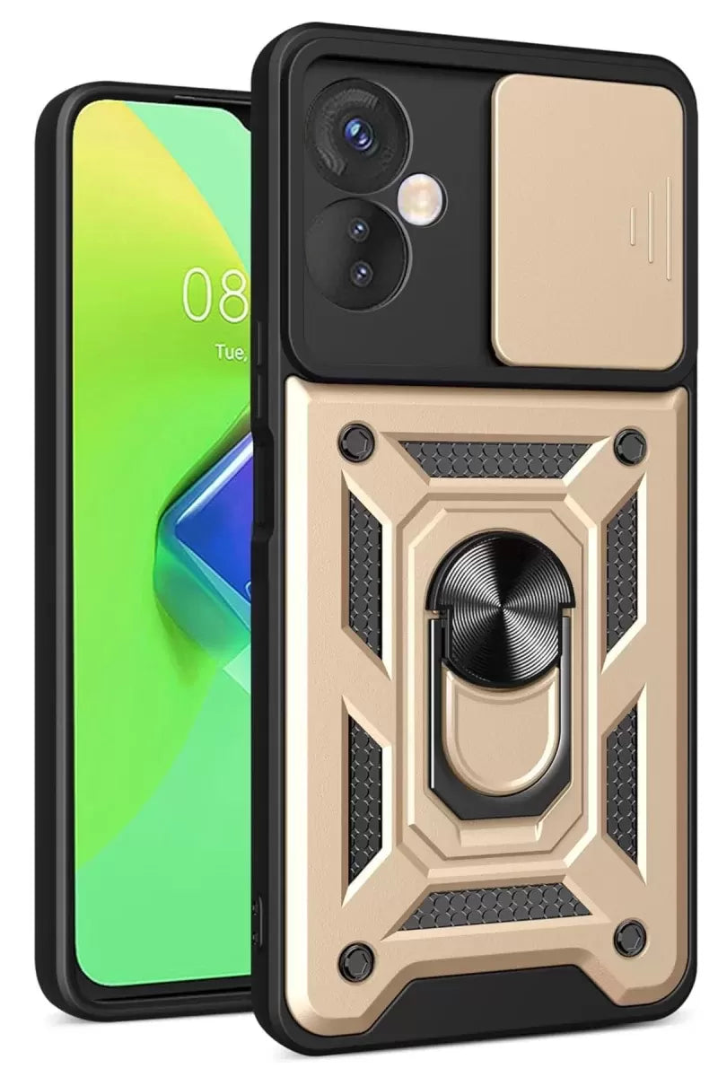 Newface İnfinix Hot 30 4g Kılıf Pars Lens Yüzüklü Silikon - Gold