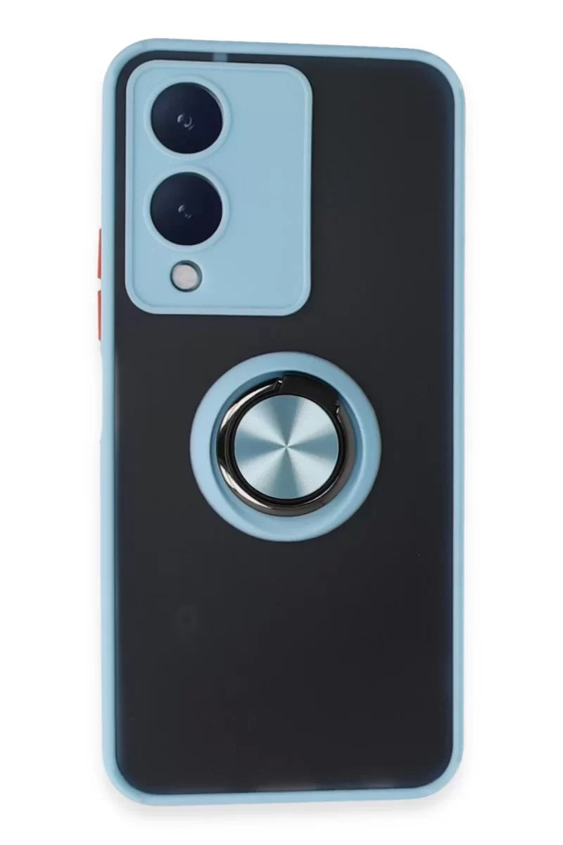 Newface Vivo Y17s Kılıf Montreal Yüzüklü Silikon Kapak - Buz Mavi