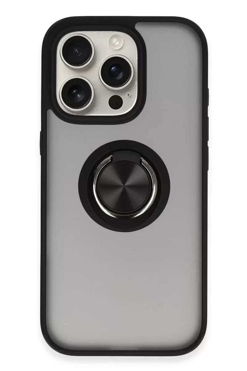 Newface İphone 16 Pro Max Kılıf Montreal Yüzüklü Silikon Kapak - Siyah