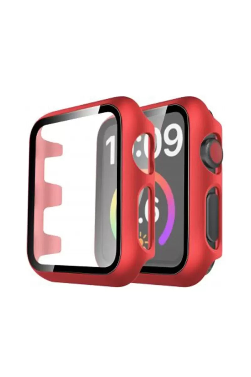 Newface Apple Watch 38mm Camlı Kasa Ekran Koruyucu - Kırmızı