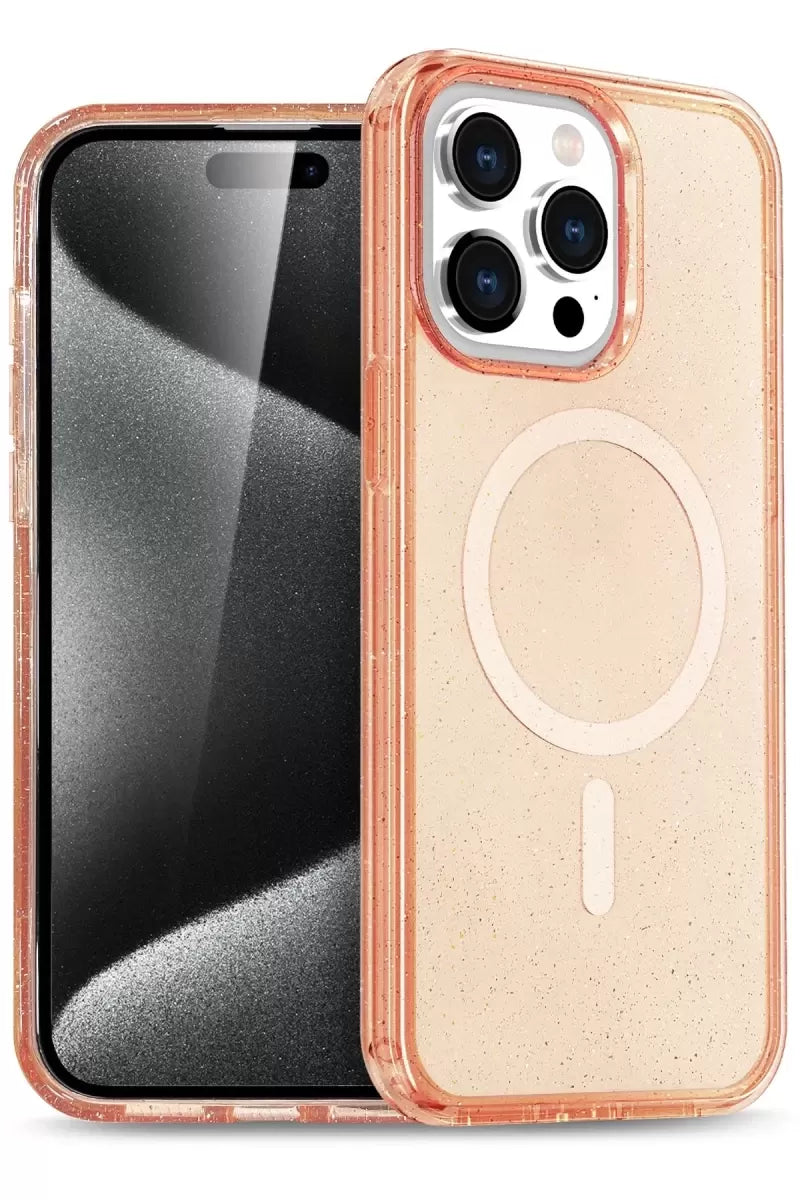 Newface Apple İphone 15 Pro Kılıf Star Magsafe Kapak - Turuncu
