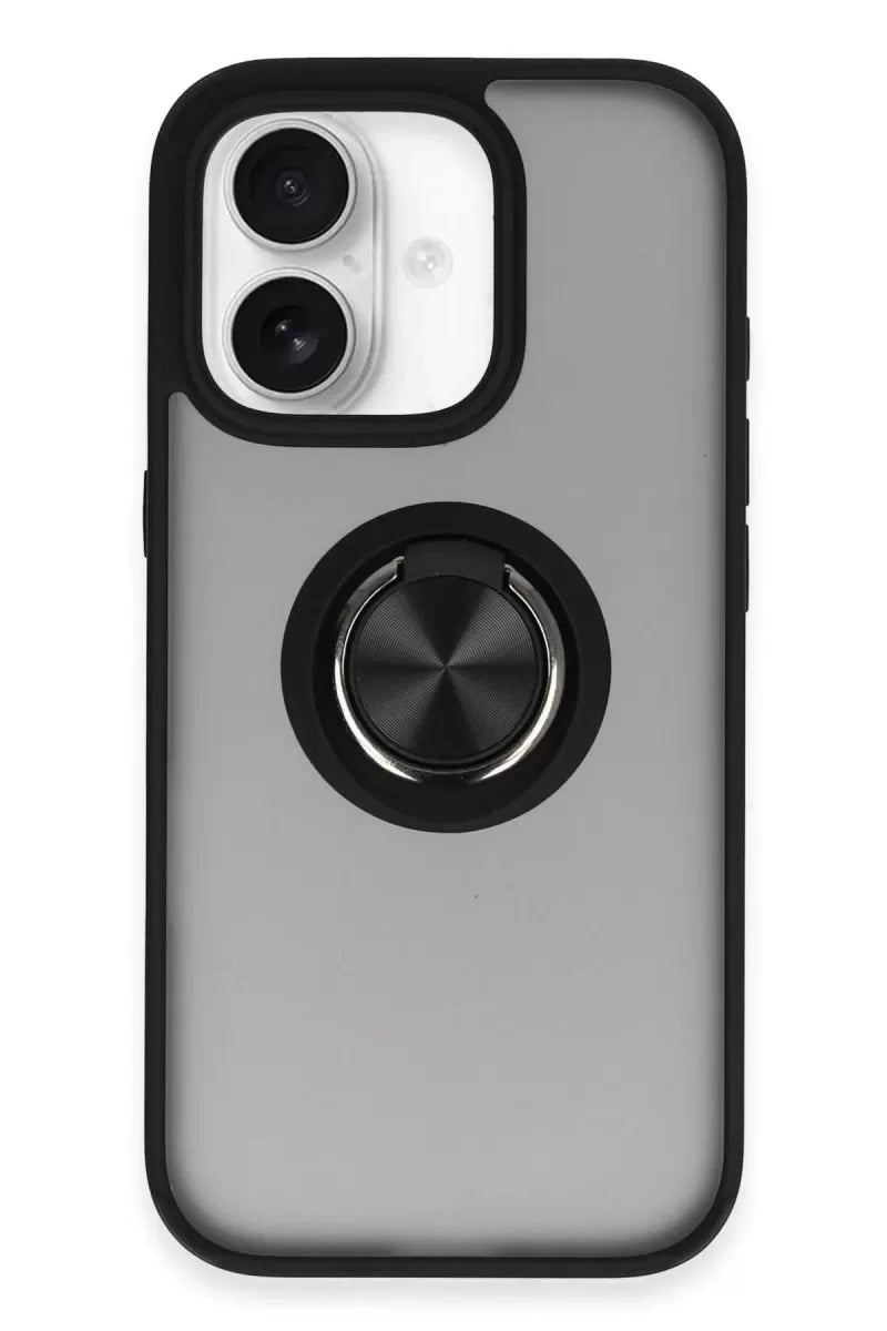 Newface Apple İphone 16 Kılıf Montreal Yüzüklü Silikon Kapak - Siyah