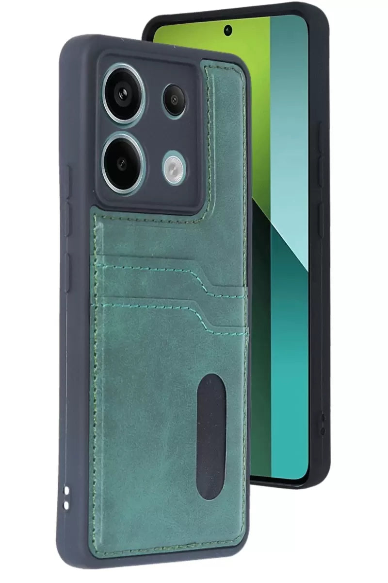 Newface Xiaomi Redmi Note 13 Pro 5g Kılıf Sara Kartvizitli Deri Kılıf - Koyu Yeşil