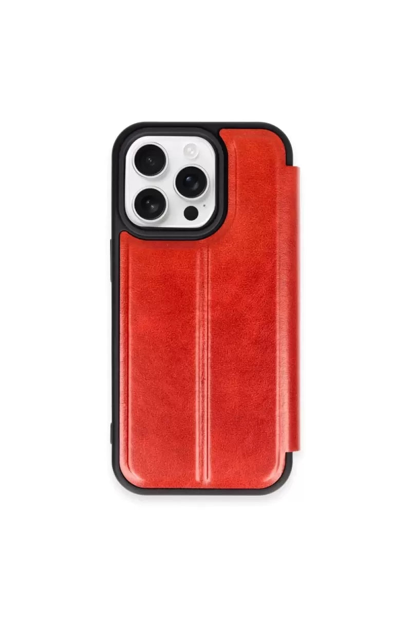Newface Apple İphone 15 Pro Max Kılıf Flip Cover - Kırmızı