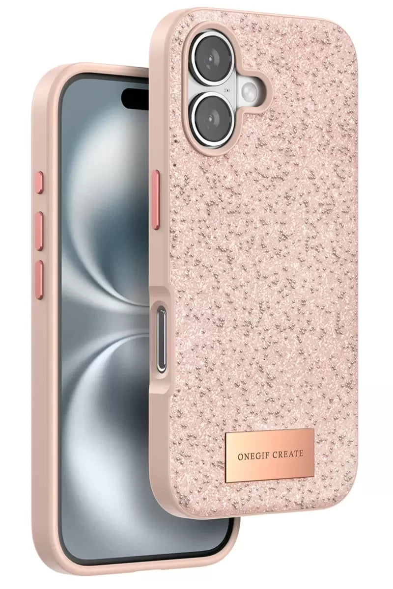 Onegif Apple İphone 16 Bright Simli Kapak - Pembe