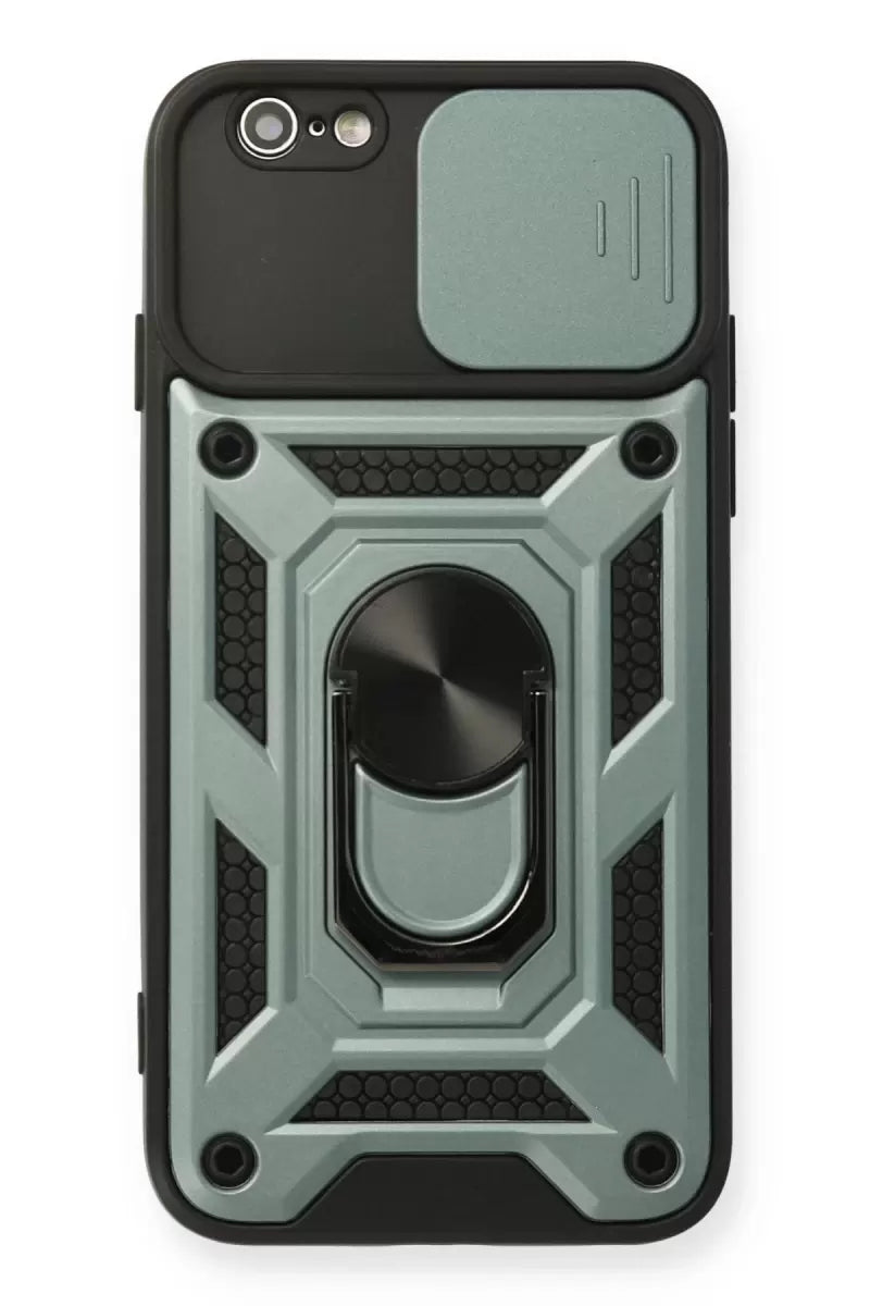 Newface Apple İphone 6 Kılıf Pars Lens Yüzüklü Silikon - Yeşil