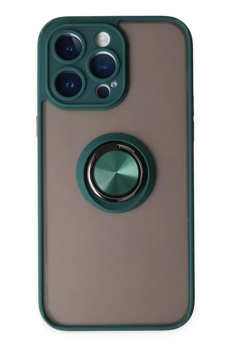 Newface Apple İphone 14 Pro Max Kılıf Montreal Yüzüklü Silikon Kapak - Yeşil