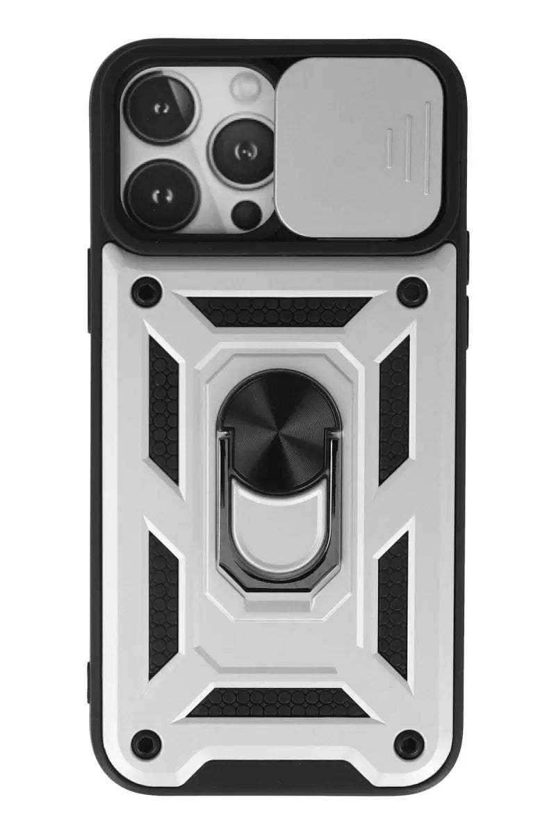 Newface Apple İphone 13 Pro Kılıf Pars Lens Yüzüklü Silikon - Gümüş