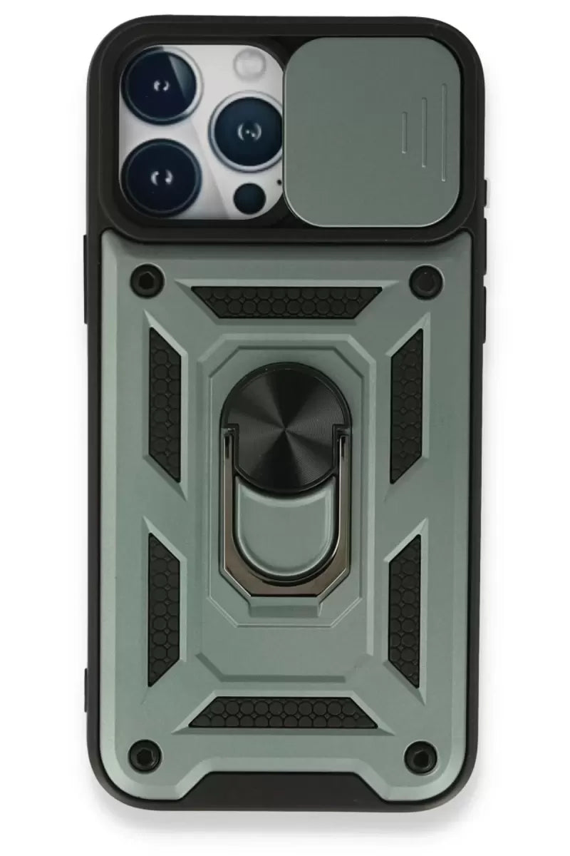 Newface Apple İphone 15 Pro Max Kılıf Pars Lens Yüzüklü Silikon - Yeşil