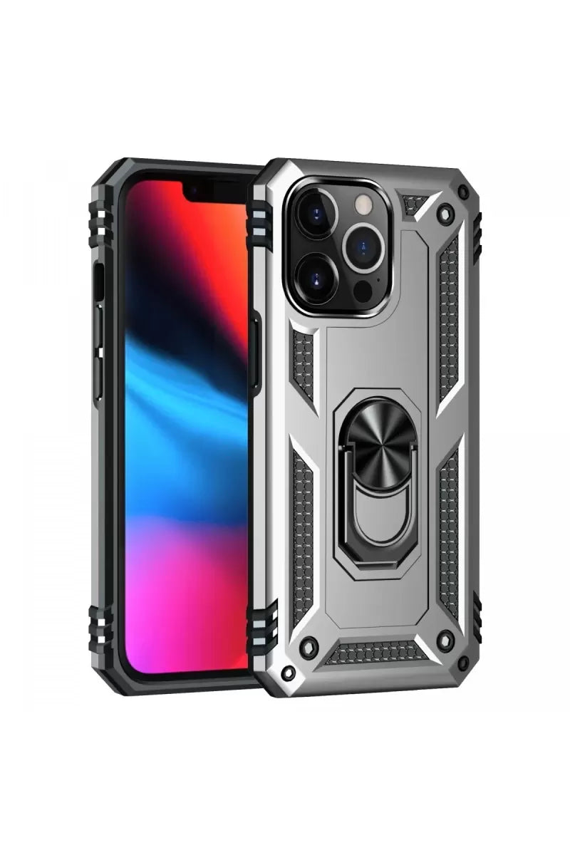 Newface Apple İphone 13 Pro Max Kılıf Sofya Yüzüklü Silikon Kapak - Gümüş