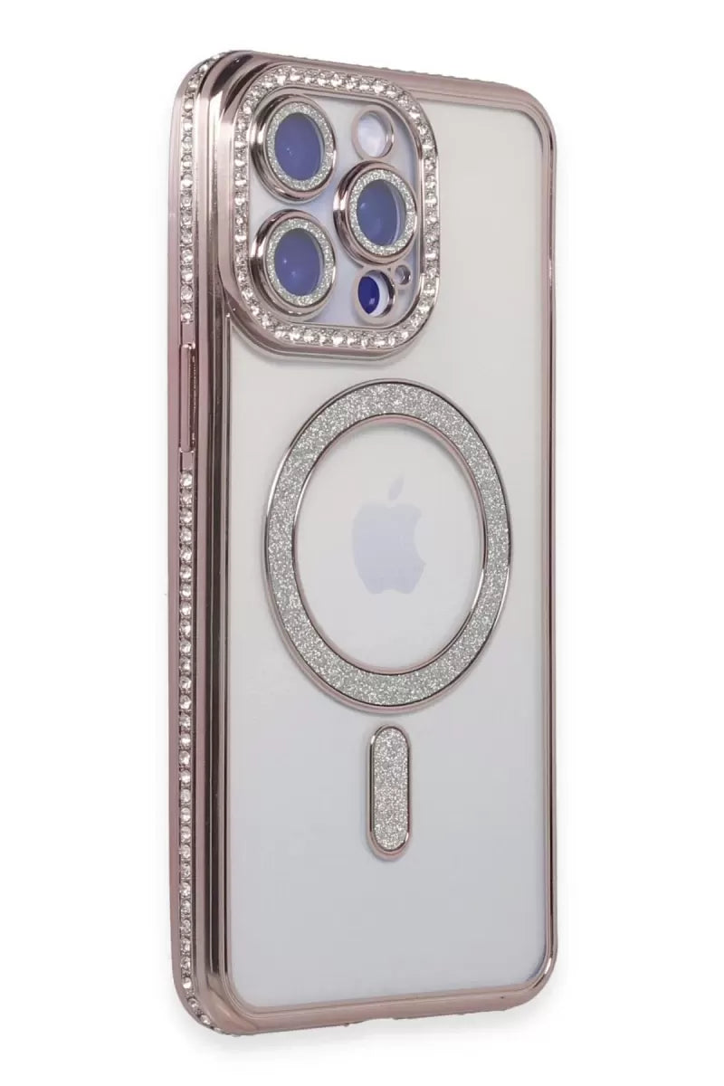 Newface Apple İphone 14 Pro Kılıf Joke Simli Magneticsafe Kılıf - Pembe