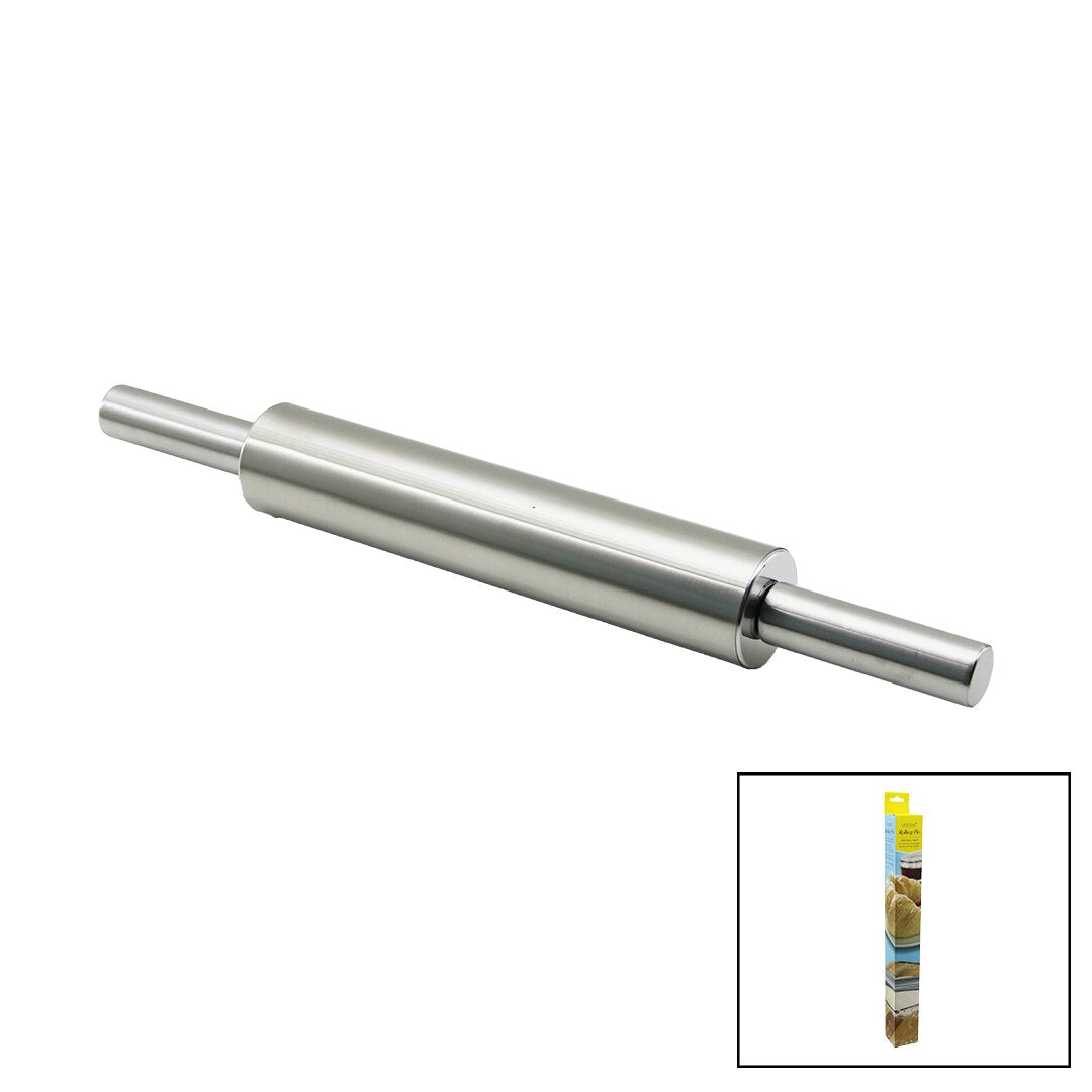 Vocen Rolling Pin Çelik Metal Merdane - Hamur Rulosu Merdane: 25CM - Sap: 2X9CM =T.UZUNLUK:43CM