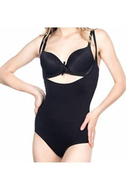 Siyah Açık Göğüs Çıtçıtlı Dikişsiz Korse - Renkli / XL