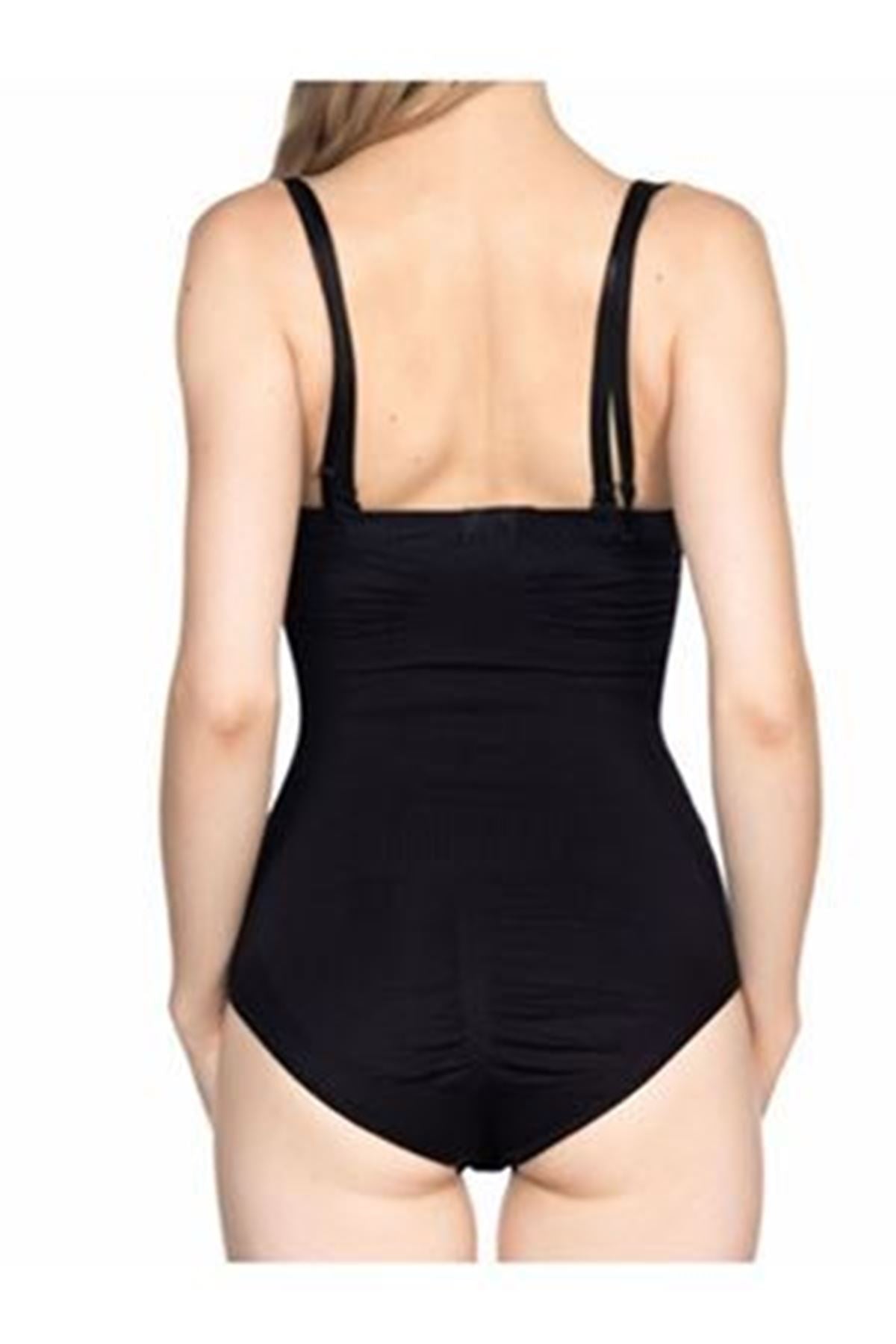 Siyah Açık Göğüs Çıtçıtlı Dikişsiz Korse - Renkli / XL