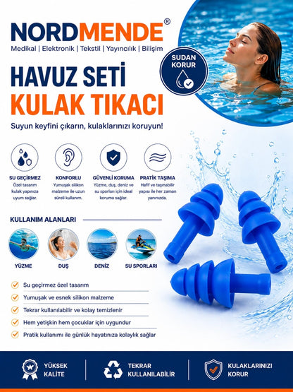 NORDMENDE Havuz Seti Silikon Kulak Tıkacı Su Sporları Yüzme Deniz Duş İçin Su Geçirme Engel Tıkaç