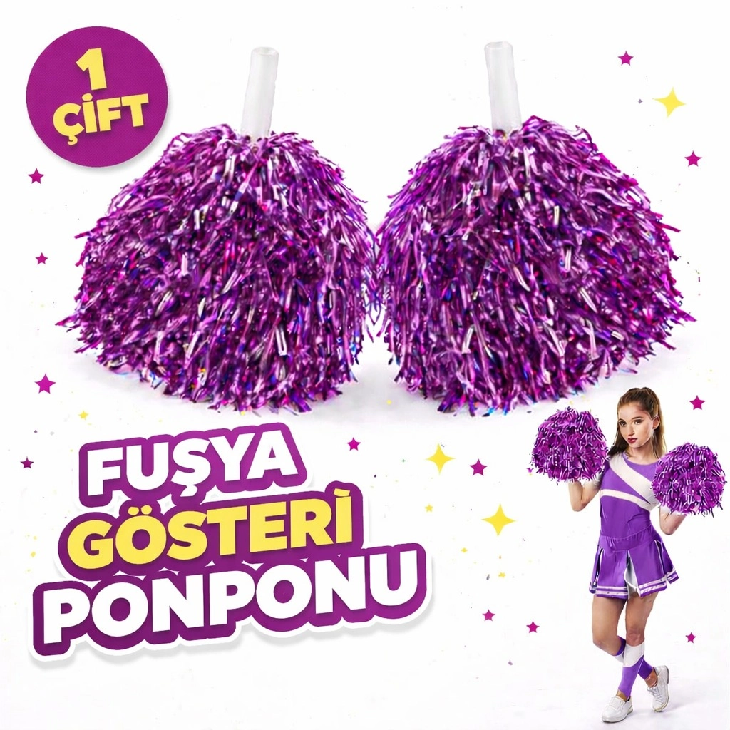 1 Çift (2 Adet) Mor Renk 23 Nisan 19 Mayıs 29 Ekim Okul Gösteri Ponponları Ekstra Dolgun
