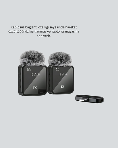 Profesyonel Ses Kayıtları İçin 2’li Kablosuz Yaka Mikrofon Seti