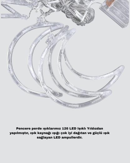 Prizli Yıldız Ay Perde LED Işık Ev ve Organizasyon Dekoru