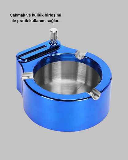 Metal Küllük ve Çakmak Seti Yuvarlak Modern Tasarım Yeni Nesil