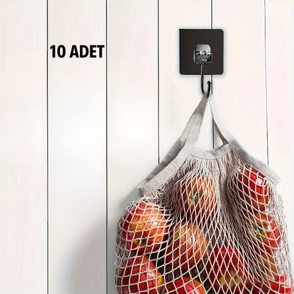 10 Adet Duvara, Dolapa Yapışan Güçlü Yapışkanlı Siyah Duvar Askısı