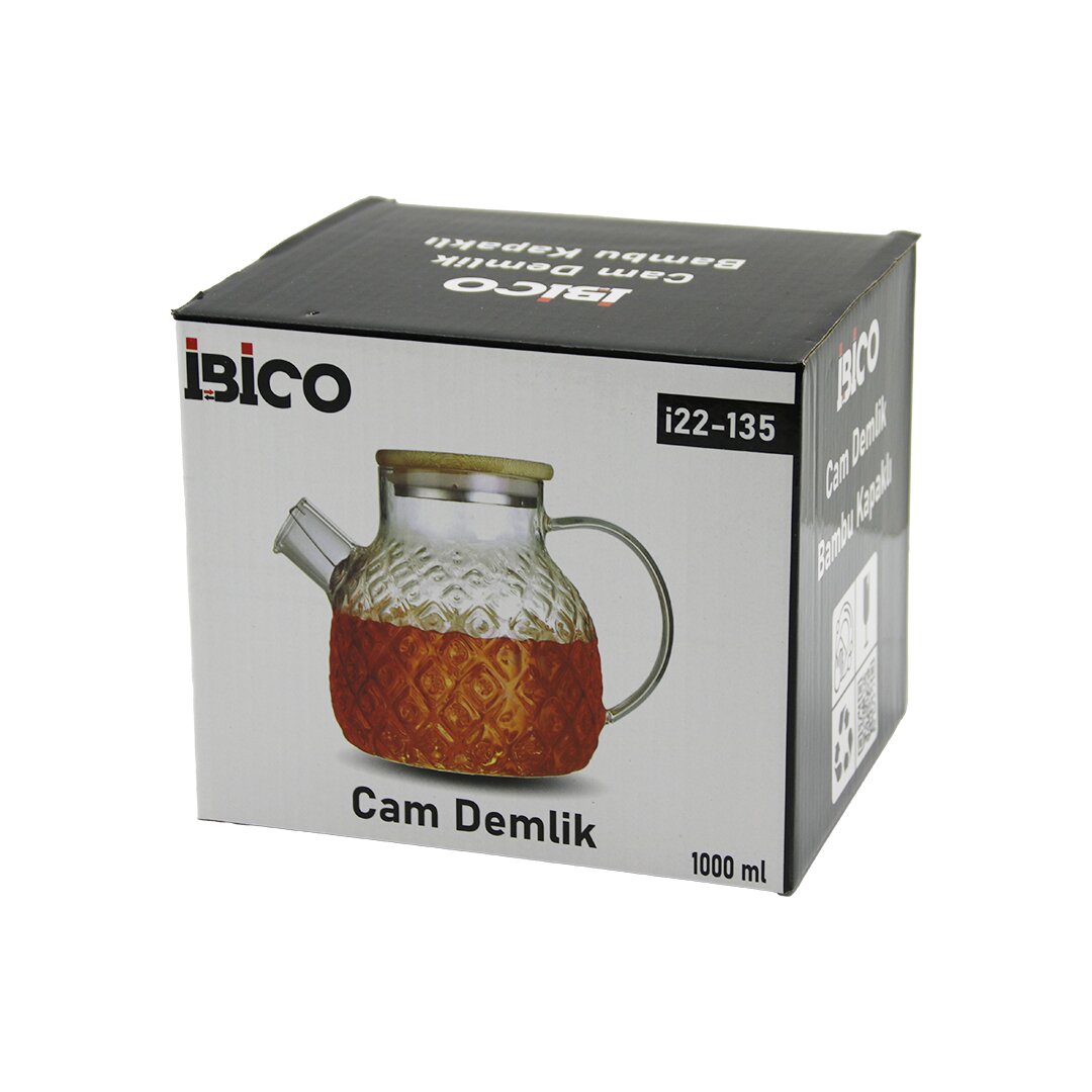 1000ML ABARTMA DESEN CAM DEMLİK BAMBU DIŞ YÜZEY - METAL İÇ YÜZEY - SİLİKON CONTALI KAPAK (5643)