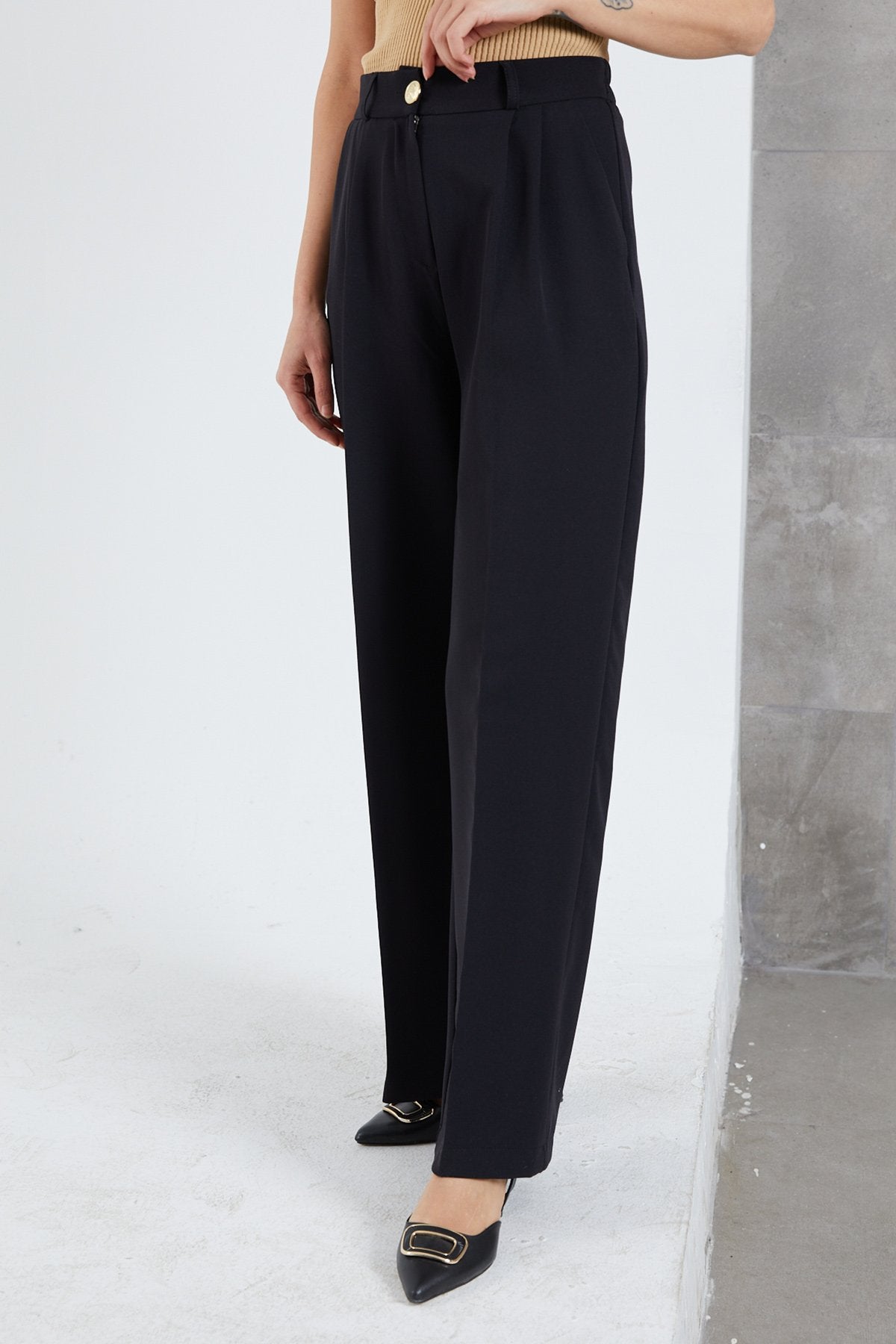 Kadın Beli Lastikli Pzzo Pantolon - Renkli / 38