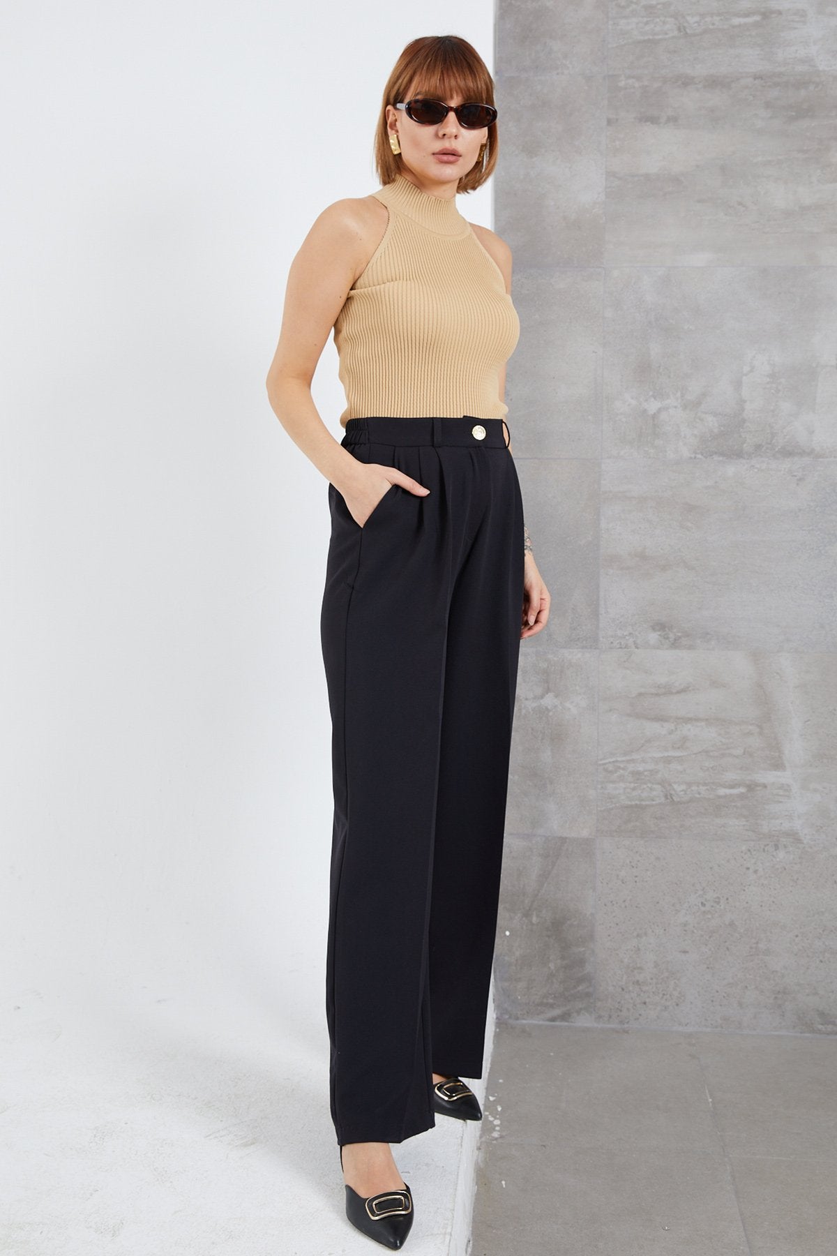 Kadın Beli Lastikli Pzzo Pantolon - Renkli / 38