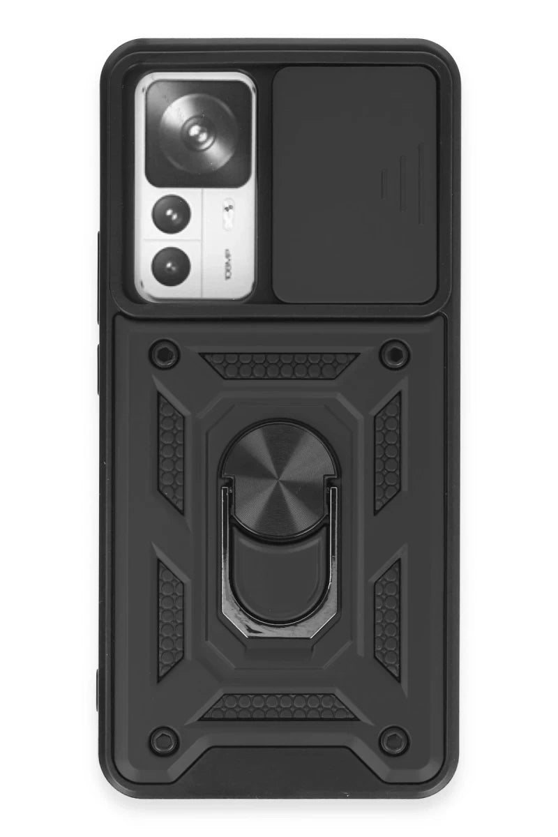 Xiaomi Mi 12T Pro Kılıf Pars Lens Yüzüklü Silikon - Siyah