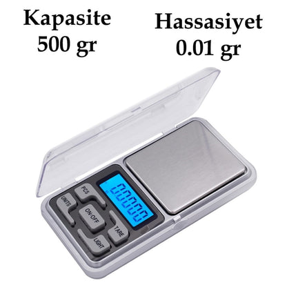 Dijital Hassas Elektronik Cep Terazi Tartı 500 Gr 0.01 Gr Hassasiyet (5643)