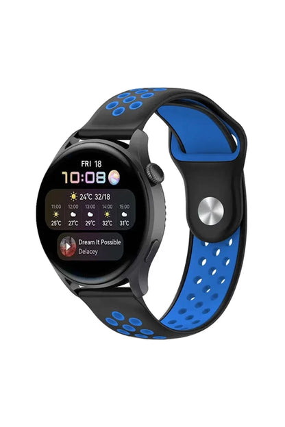 Watch 22mm Spor Delikli Kordon - Siyah-Mavi