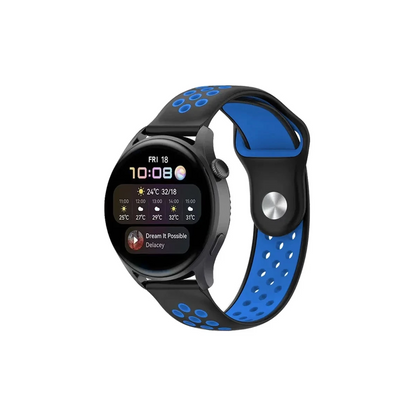Watch 22mm Spor Delikli Kordon - Siyah-Mavi