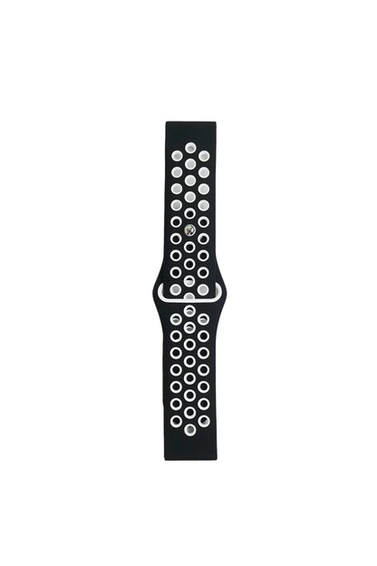 Watch 22mm Spor Delikli Kordon - Siyah-Beyaz