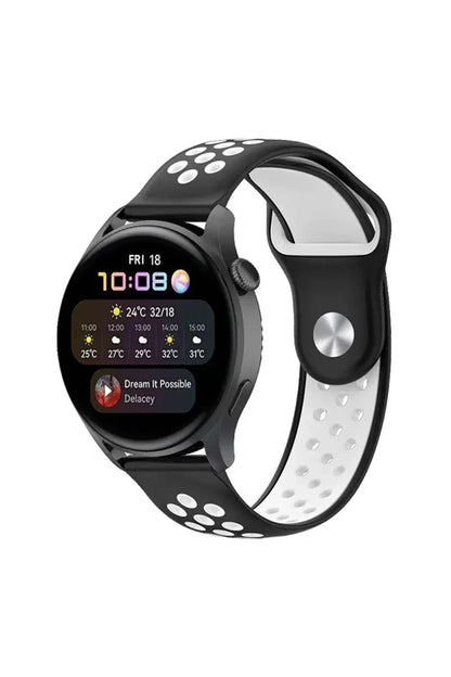 Watch 22mm Spor Delikli Kordon - Siyah-Beyaz